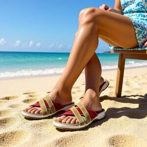 MONTEGO BAY Club Women 8 Summer Sandal Multicolor Suede Canvas Slip On Slides